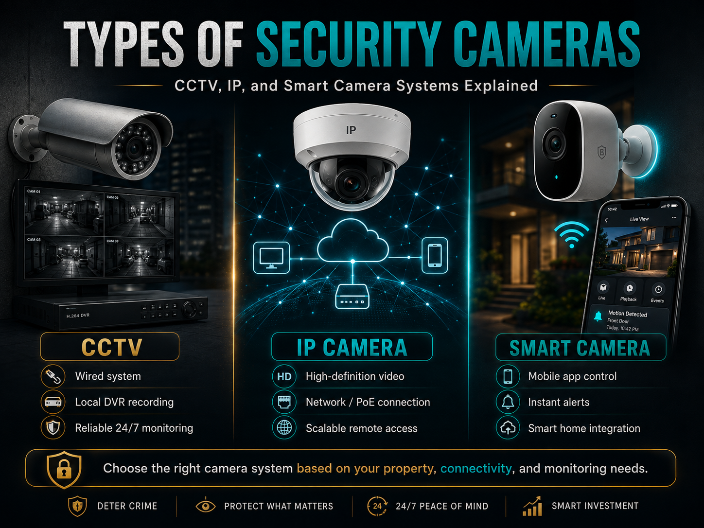 Types of Security Cameras: CCTV, IP and Smart systems